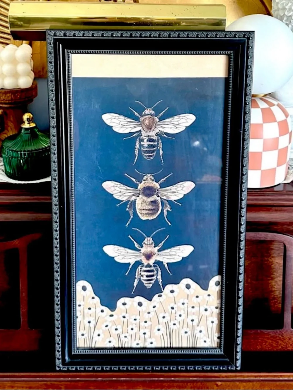 Bumble Bee Canvas Print Wall Art Black Framed Wildflowers Flowers Vintage Style